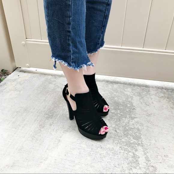 women’s peep toe platform chunky heel - Picture 3 of 8